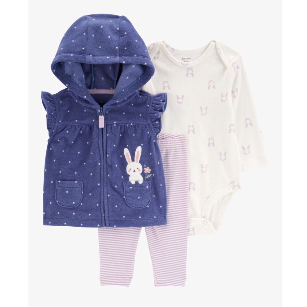 NWT Baby 3-Piece Bunny Fleece Little Vest Set 12M